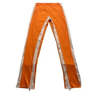 Unisex Orange White‎ Stripe Basketball Warm Up Pants Zip Pockets/Leg Sports